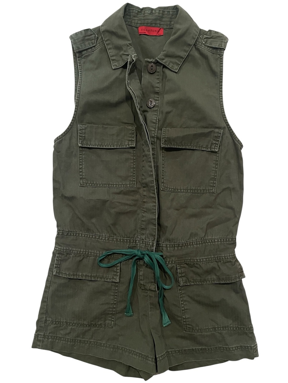 Signature 8 Olive Green Romper Small Sleeveless Drawstring Playsuit